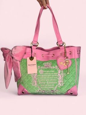 🆕 Juicy Couture Juicy Tales Quilted Velour Daydreamer Purse in Green Pink NWT
